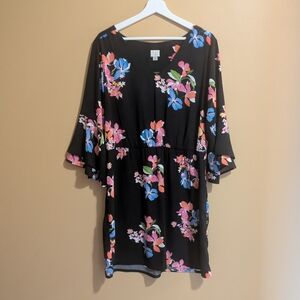 a.new.day Floral Bell Sleeve Black Dress